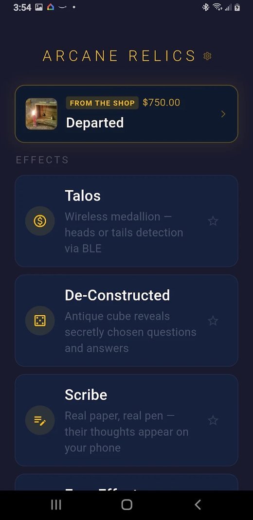 ArcaneHub Android home screen showing owned effects