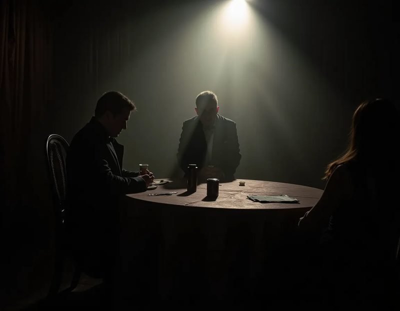 three different performance environments, a parlor setting, a convention table, a private event, suggesting the range of