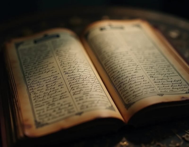 close-up of handwritten vintage mentalism notes or a coded vocabulary manuscript, worn edges