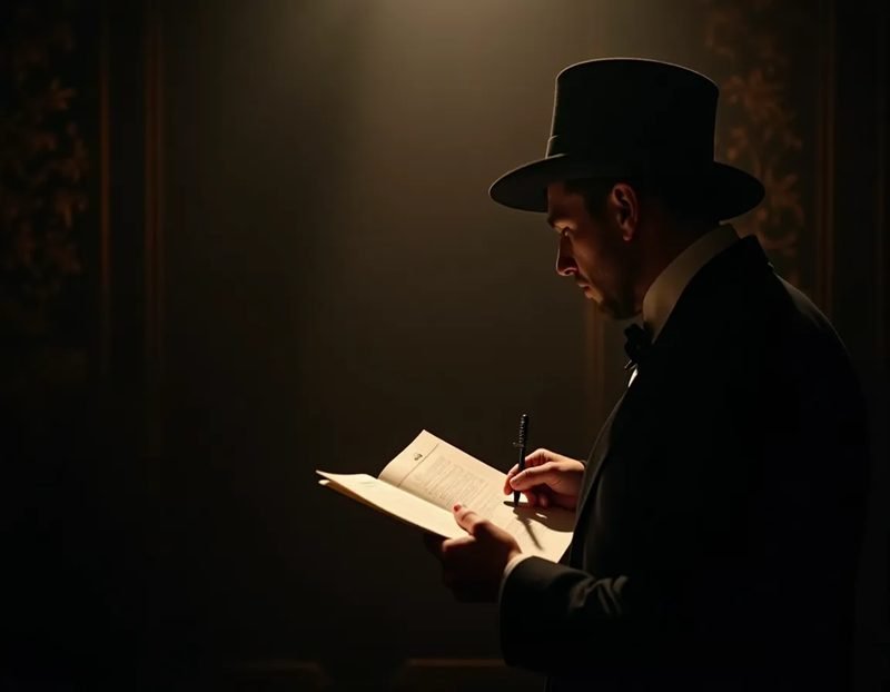 a mentalist backstage reviewing a seating chart before a show