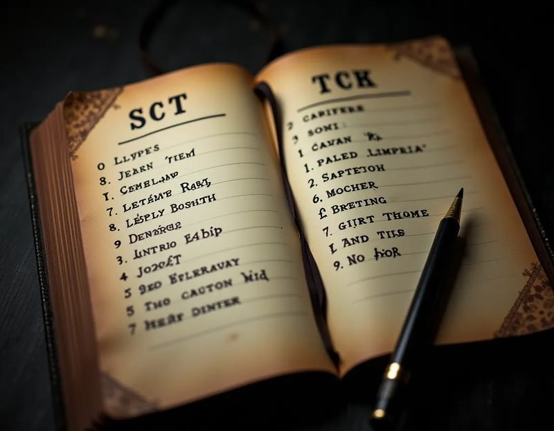 a handwritten set list on a notebook page, items crossed out and reordered with arrows