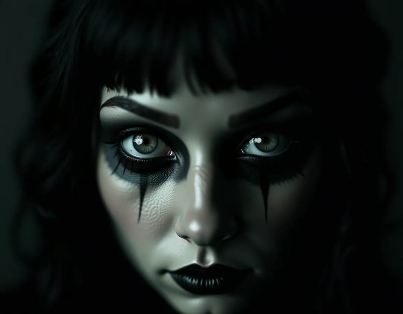 close-up of a performer's eyes looking directly into a webcam lens
