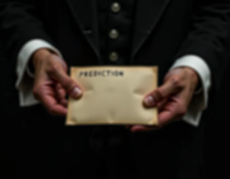 Close-up of hands holding a sealed prediction envelope during a live performance moment