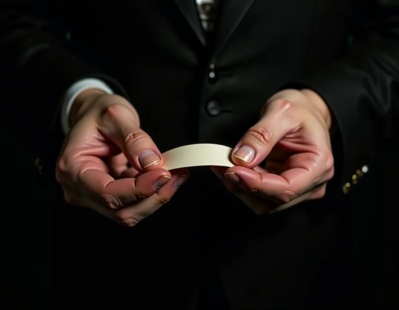 Close-up of a spectator's hands gripping a folded slip of paper, knuckles pale