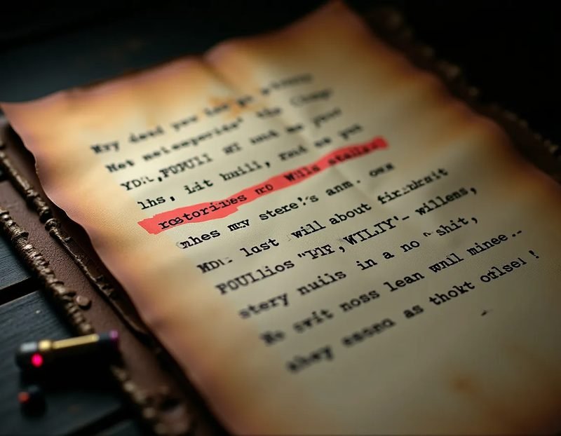 A vintage typewriter page with lines struck through and others underlined in red