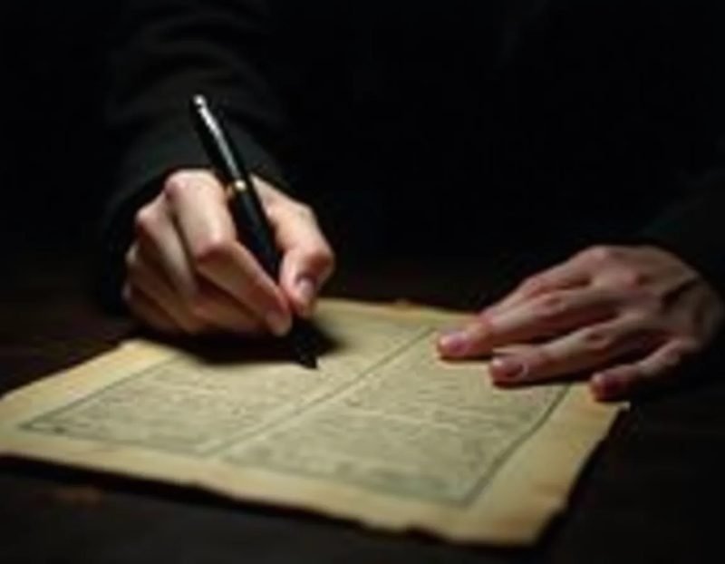 Hands writing on a piece of paper with a pen